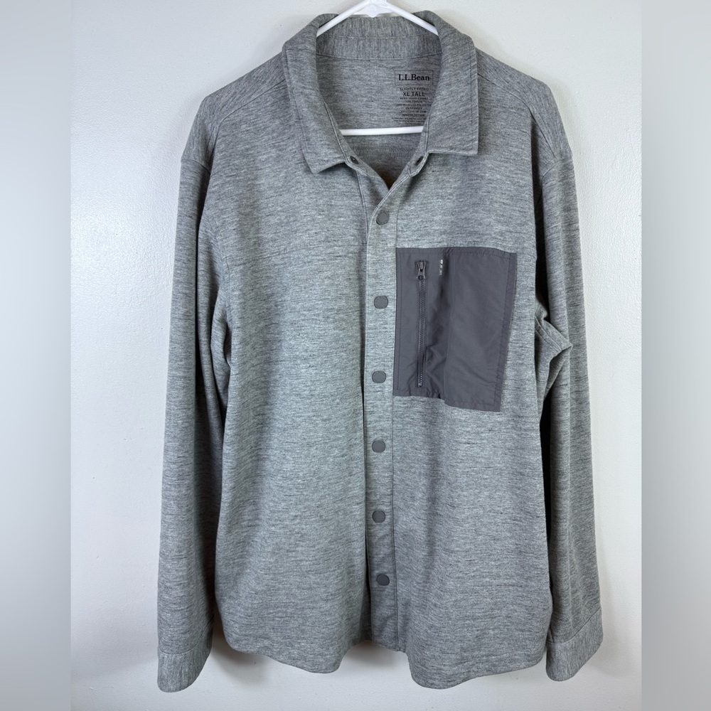LL Bean Mens Explorer Snap-Front Sweatshirt Gray XLT‎ Comfort Casual Tall